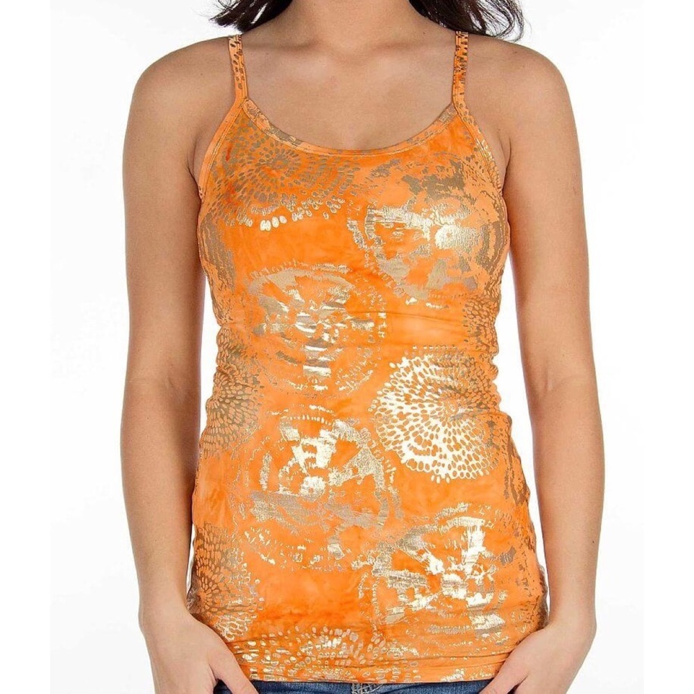 BKE Orange and gold shimmery tie dye tank top - Picture 1 of 6